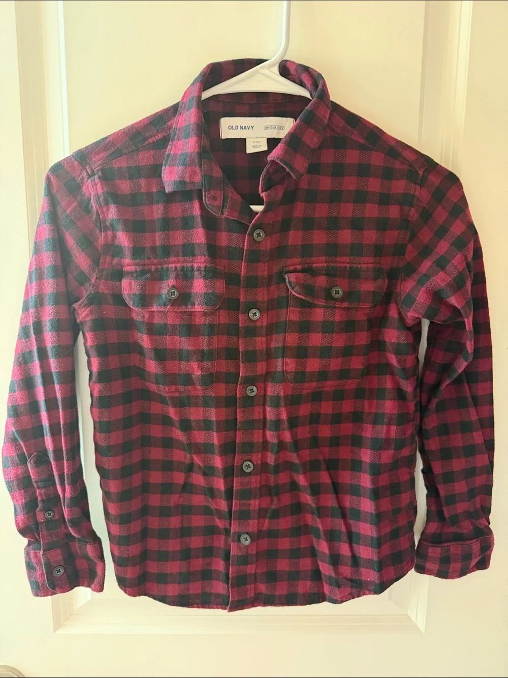 Old Navy Red and Black Plaid Button-Down Shirt